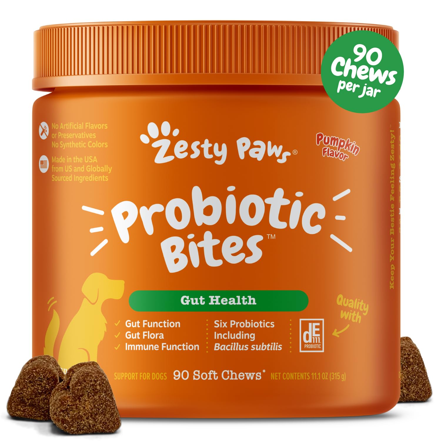 71GjTndkm2L Zesty Paws Probiotics for Dogs - Digestive Enzymes for Gut Flora, Digestive Health, Diarrhea & Bowel Support - Clinically Studied DE111 - Dog Supplement Soft Chew for Pet Immune System - Pumpkin - Image 1