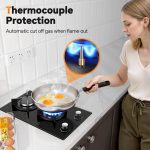 Gas Stove 2 Burner, Propane Cooktop 12 Inch, Built-in Gas Cooktop Black Tempered Glass Stove Top with Thermocouple Protection, LPG/NG Dual Fuel Hob for Apartment, Kitchen, RV - Image 5