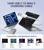 140W Charger for MacBook Pro 16/14 inch Mac Air 15/13 inch 【Original Quality】 2021-2025 M1–M4 2m/6.6FT Magnetic 3 Cable LED & Type C Fast Charger Power Adapter (Between 2021-2025) - Image 4