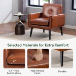Mid Century Accent Chair – PU Leather Modern Chair with Wooden Frame, Cozy Armchair Reading Chair with Comfy Back - Image 2