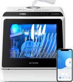 BLITZHOME Portable Dishwasher Countertop, WIFI Smart Dishwasher, Compact Dishwashers with 5L Built-in Water Tank, 6 Programs, 360° Dual Spray, High-Temp& Air-Dry Function, Fruit Cleaning