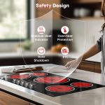 ThermoMate 36 Inch Electric Cooktop, 5 Burners Knob Control Built-in Ceramic Cooktop, 30" Radiant Electric Stove Top of 9000W with 9 Heat Levels, Hot Surface Indicator, 220-240v, Hard Wired - Image 4