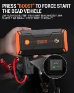 Powrun P-ONE Jump Starter, 2000A Portable Jump Box - Car Jump Starter Battery Pack for up to 8.0L Gas and 6.5L Diesel Engines, 12V Battery Jump Starter with Carry Case (Orange) - Image 6