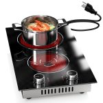 Karienvir 2 Burner Electric Cooktop, 12 Inch Countertop & Built-in Electrical Stovetop, 110V Electric Stove with Plug, Knob Control, 9 Power Level, 2000W(1400W+600W)