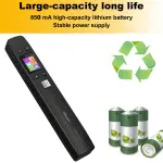 AUTENS Portable Handheld Scanner Included 16G SD Card, Wand Scanner for A4 Documents Pictures Pages Texts Receipts Books Up to 1050DPI, Colorful LCD Display, Uploads Via USB Cable, No Driver - Image 3