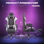 Homall Gaming Chair, Computer Chair with Footrest and Massage Lumbar Support, Ergonomic High Back Video Game Chair with Swivel Seat and Headrest (White) - Image 7