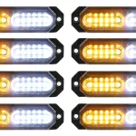 ASPL 8pcs Sync Feature Ultra Slim 12-LED Surface Mount Flashing Strobe Lights for Truck Car Vehicle LED Mini Grille Light Head Emergency Beacon Hazard Warning Lights (Amber/White)