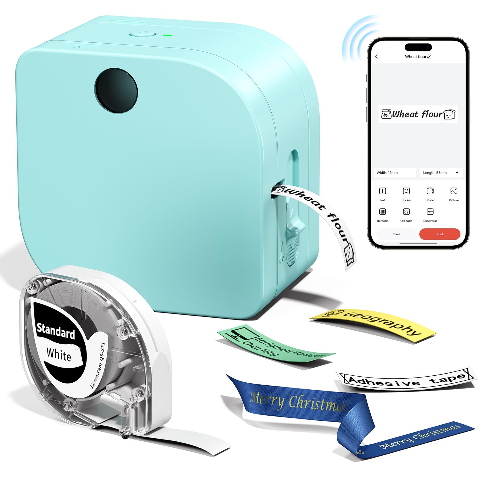 71myeFSd2NL Phomemo Label Maker Machine with Tape, P12 Bluetooth Small Label Makers Portable Ribbon Printer Machine Thermal Transfer Labeler with Multiple Templates for Clothes Home School Gift Wrapping Office - Image 1