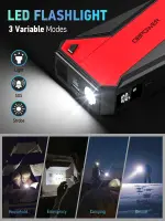 DBPOWER Peak 3000A 18000mAh Portable Car Jump Starter (up to 8.0L Gas, 6.0L Diesel Engine) Battery Booster with Smart Charging Port, Compass, LCD Screen and LED Light (Black/Red) - Image 4