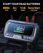 YaberAuto 12-in-1 Jump Starter with Air Compressor 8000A 160PSI 65W Charging, Portable Car Battery Jump Starter (All Gas/12L Diesel) Jump Box Car Battery Jumper Starter Portable Jumper Cables, 160W DC - Image 7