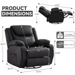 Oversized Recliner Chair – 360° Swivel Recliner for Adults with Heat and Massage, Manual Recliner with Remote Control and Cup Holders - Image 8