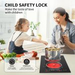 VBGK Electric Cooktop,12 Inch Built-in Radiant Electric Stove Top,110V 2100W 2 burner cooktop With 9 Heating Level, Timer & Kid Safety Lock, Sensor Touch Control 2 burner Induction Cooktop - Image 5