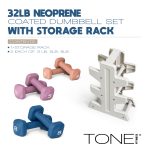 32 LB Neoprene Dumbbell Set with Storage Rack – Non-Slip, Anti-Roll Hand Weights for Home Gym - Image 9