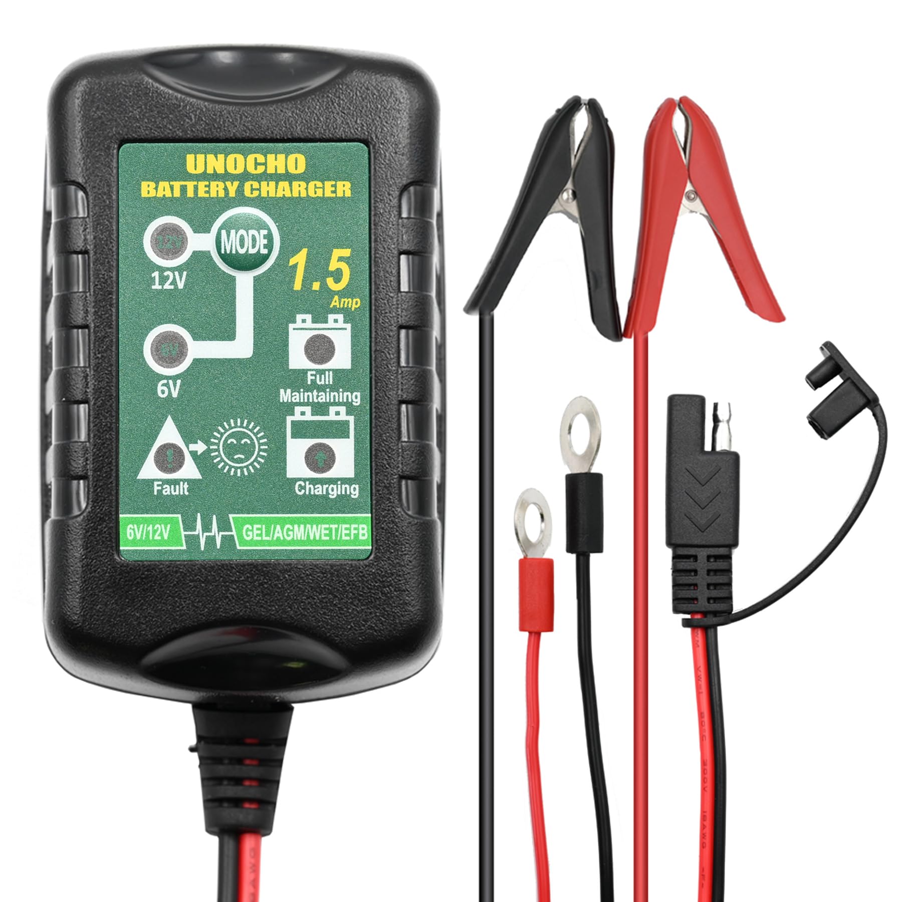 71wGTBLDIcL 6V 12V Battery Charger 1.5A Automatic Battery maintainer trickle Battery Charger Smart Float Charger for auto car Motorcycle Lawn Mower Boat Motorcycle Snowmobile - Image 1