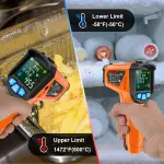 MESTEK Infrared Thermometer Gun, Non Contact Digital Laser Thermometer Temperature Gun with Color LCD for Cooking, Home Repairs, Humidity Measurement, Adjustable Emissivity -58°F to 1472°F(-50~800°C) - Image 6