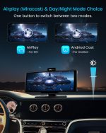 Portable Apple Carplay Screen, 10’’ Car Stereo Wireless Car Play & Android Auto Touch Screen, 4K Dash Cam, 1080P Backup Camera, Mirror Link/Voice Control/Music Play/GPS Navigation - Image 3