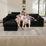 110" Modular Cloud Sectional Sofa – Convertible Corduroy L-Shape Couch with Ottoman, Modern Comfy 3 Seater Boneless Sectional - Image 2
