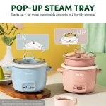4-Cup Rice Cooker & Food Steamer with Nonstick Ceramic & Pop-Up Steam Tray (Renewed) - Image 3