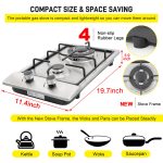 12" Gas Cooktops, 2 Burner Drop-in Propane/Natural Gas Cooker, 12 Inch Stainless Steel Gas Stove Top Dual Fuel Easy to Clean (12Wx20L) - Image 3
