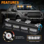 XRIDONSEN Emergency Dash Strobe Lights Safety Flashing Warning Hazard Interior Front/Rear Windshield Deck Split Light Bar w/Suction Cups for Construction Vehicles Trucks (2x14 inch, Amber White) - Image 5