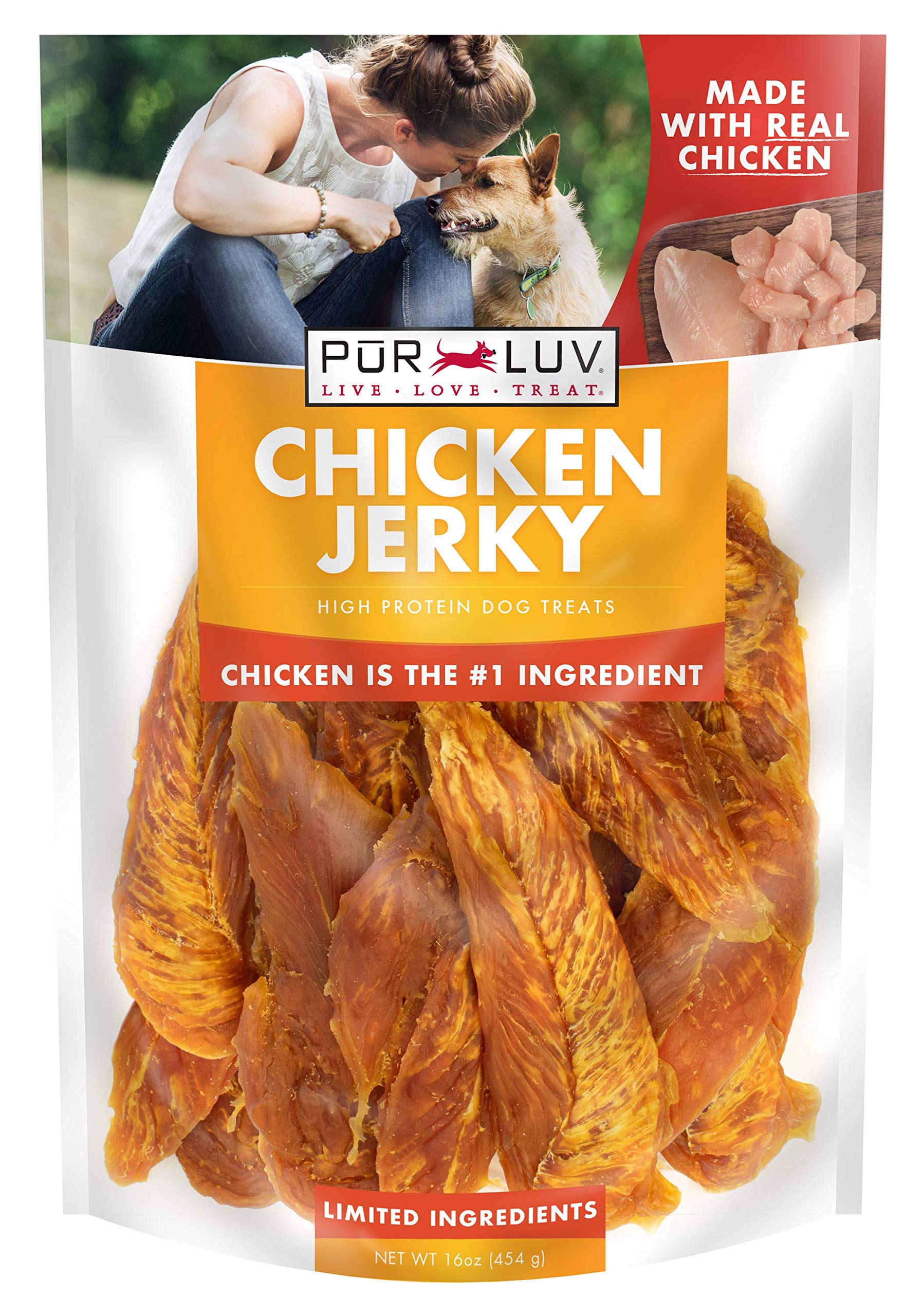 816d5YD4e9L Pur Luv Chicken Jerky Dog Treats, Made with 100% Real Chicken Breast, 16 Ounces, Healthy, Easily Digestible, Long-Lasting, High Protein, Satisfies Dog's Urge to Chew - Image 1