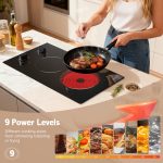 Hobsir 2 Burner Electric Cooktop 110v, Plug in Electric Stove Top, 2000W Electrical Stove Top Burner, 12 Inch Countertop & Built-in Ceramic Cooktop, Knob Control, 9 Power Level - Image 3