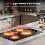 30 Inch Electric Cooktop 4 Burners with Knob Control,6700W Built-in Radiant Electric Cooktop, 9 Power Levels, Hot Warning, 220V Hard Wire(No Plug) - Image 6