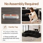 110" Modular Cloud Sectional Sofa – Convertible Corduroy L-Shape Couch with Ottoman, Modern Comfy 3 Seater Boneless Sectional - Image 4