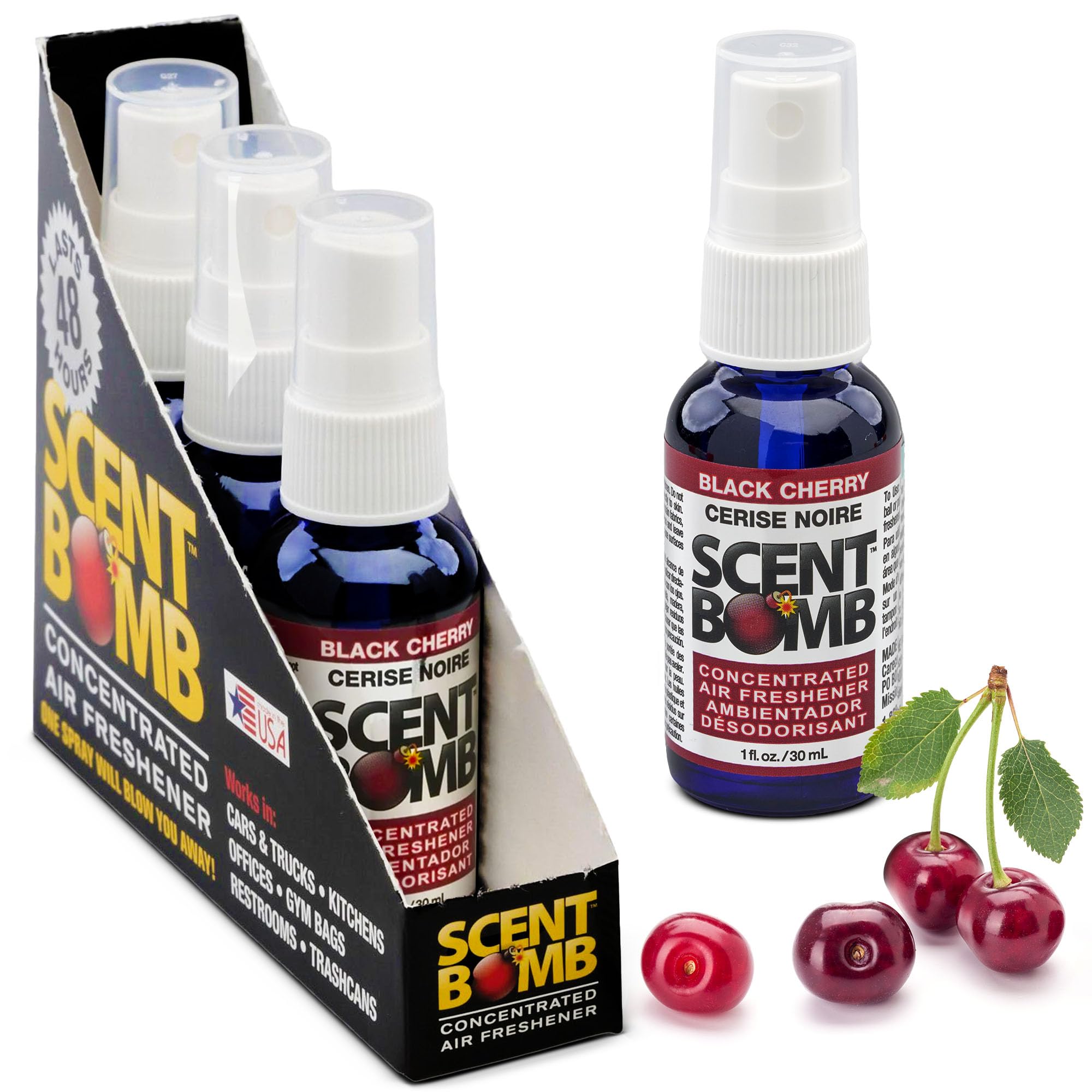 81CORCFI8vL Scent Bomb Air Freshener Spray, Long-Lasting Odor Eliminator - Effective Deodorizer for Home & Car, Fresh Room Spray for Kitchen, Bathroom & Smell Neutralizer - 1 oz Pack of 4, Black Cherry Scent - Image 1