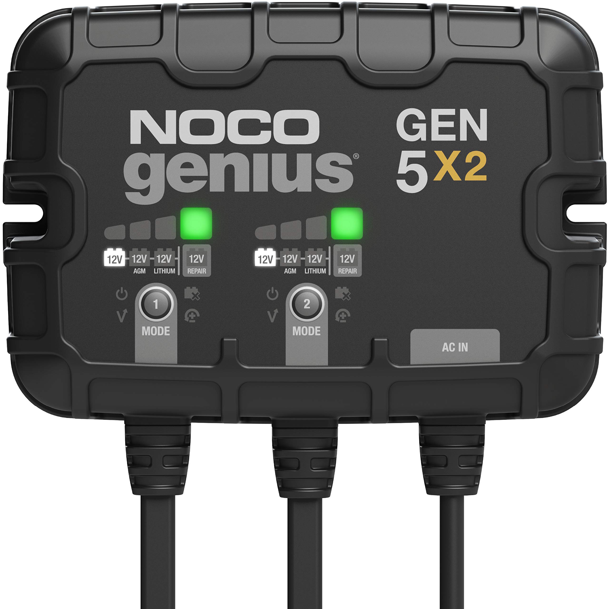 81EFLjwQejL NOCO Genius GEN5X2: 2-Bank, 10A Onboard Battery Charger - 5A Per Bank, 12V Waterproof Marine Charger with Overcharge Protection & Temperature Compensation – for Lead-Acid & Lithium Batteries - Image 1