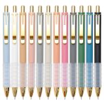 Linbsunne Ballpoint Pens Black Medium Point 1mm Pen with Super Soft Grip Ball Point Pen for Men Women Retractable Pens (gold-12 pcs)