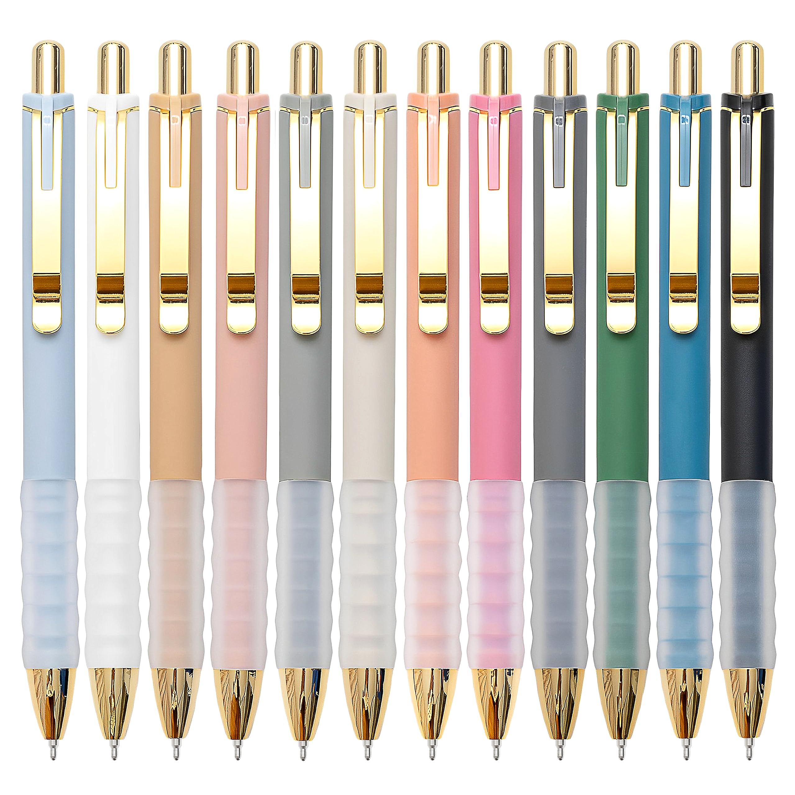 81InKMZkubL Linbsunne Ballpoint Pens Black Medium Point 1mm Pen with Super Soft Grip Ball Point Pen for Men Women Retractable Pens (gold-12 pcs) - Image 1