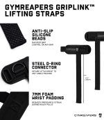 Heavy Duty D-Ring Lifting Wrist Straps with Anti-Slip Silicone Grip Beads – Cushioned & Adjustable for Deadlifts, Powerlifting & Gym Training - Image 2