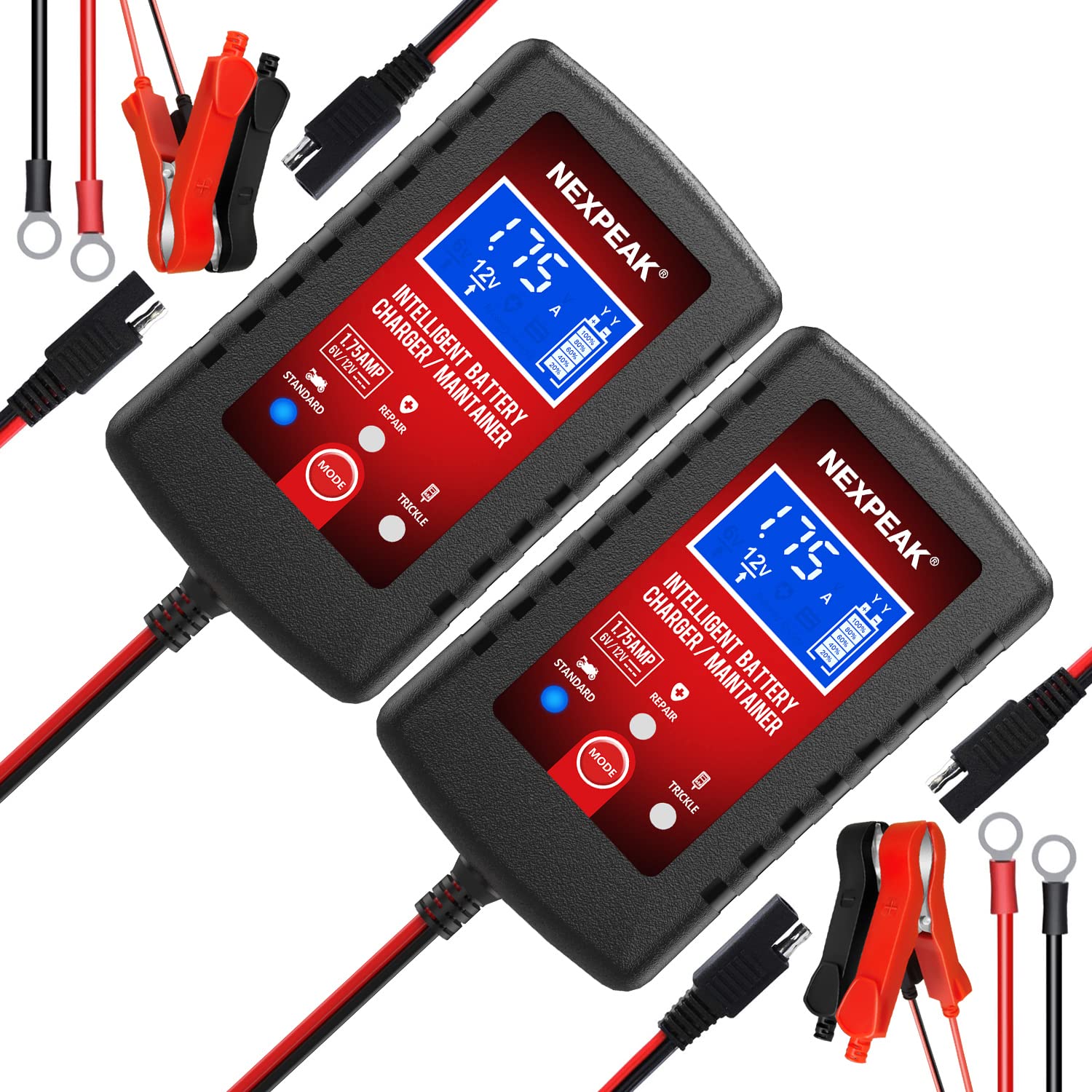 81UHHOqLIfL 2-Pack Smart Fully Automatic 6V 12V Battery Charger Maintainer for Car, Marine, Motorcycle, Lawn Mower - Image 1