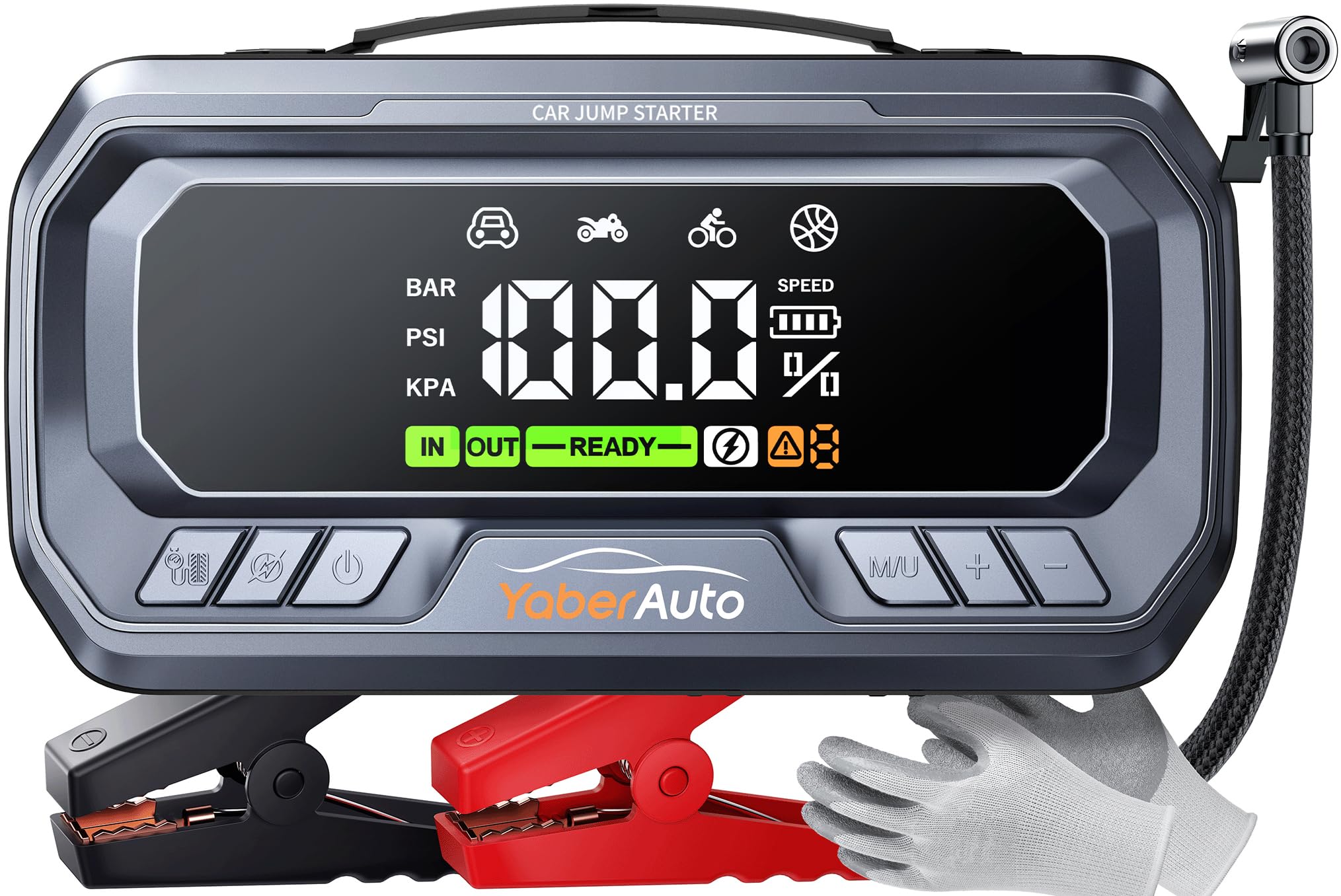 81V81GhnTdL YaberAuto 12-in-1 Jump Starter with Air Compressor 8000A 160PSI 65W Charging, Portable Car Battery Jump Starter (All Gas/12L Diesel) Jump Box Car Battery Jumper Starter Portable Jumper Cables, 160W DC - Image 1
