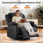 Oversized Recliner Chair – 360° Swivel Recliner for Adults with Heat and Massage, Manual Recliner with Remote Control and Cup Holders - Image 7
