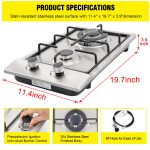 12" Gas Cooktops, 2 Burner Drop-in Propane/Natural Gas Cooker, 12 Inch Stainless Steel Gas Stove Top Dual Fuel Easy to Clean (12Wx20L) - Image 7