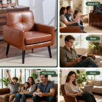 Mid Century Accent Chair – PU Leather Modern Chair with Wooden Frame, Cozy Armchair Reading Chair with Comfy Back - Image 7