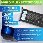 NinjaBatt Battery for Dell WDX0R P69G Inspiron 15/13 5000/7000 Series 5570 5567 7579 5578 5568 7569 5579 5565 7573 7378 5378 7368 5379 5368 7375 - [42Wh/11.4v] - Image 3