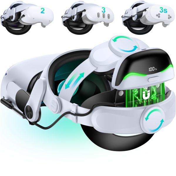 DXKK for Meta Quest 3/3s Head Strap with Battery - Magnetic & Extended 3H & Digital Display, Double Dials, Quick-Switch Reality Mode, Comfort VR Headset Strap for Oculus Quest 2, MQ4000