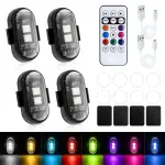 Mcbazel 4 Pcs Wireless Rechargeable Magnetic LED Strobe Lights, 8-Colors USB Waterproof Anti-Collision LED Car Flashing Warning Light with Remote Control for Cars, RC Cars, Bikes, Motorcycles