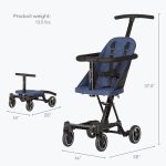 Dream On Me Coast Rider Travel Stroller, Lightweight & Compact Baby Stroller, Theme Park Approved, Book-Folding Design, Adjustable Handle, Soft-Ride Wheels, Converts to Rider & Scooter - Navy - Image 5