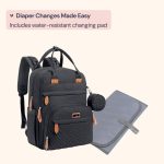 BabbleRoo Diaper Bag Backpack - Baby Essentials Travel Tote - Multi Function Water Resistant Diaper Bag, Travel Essentials Baby Bag with Changing Pad, Stroller Straps & Pacifier Case - Unisex, Black - Image 2