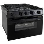 RecPro Suburban RV 17" Black 3 Burner Propane Range with Gas Oven | 9000 BTU Front Burner | Dual 6500 BTU Rear Burners | Piezo Ignition | Compact Built-In Range for RVs and Campers