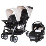Baby Trend Infant and Toddler Double Stroller & Car Seat Combo, 2 Pc Set, Khaki - Portable and Lightweight Stroller Duo and Car Seat Travel System Tandem - Image 3