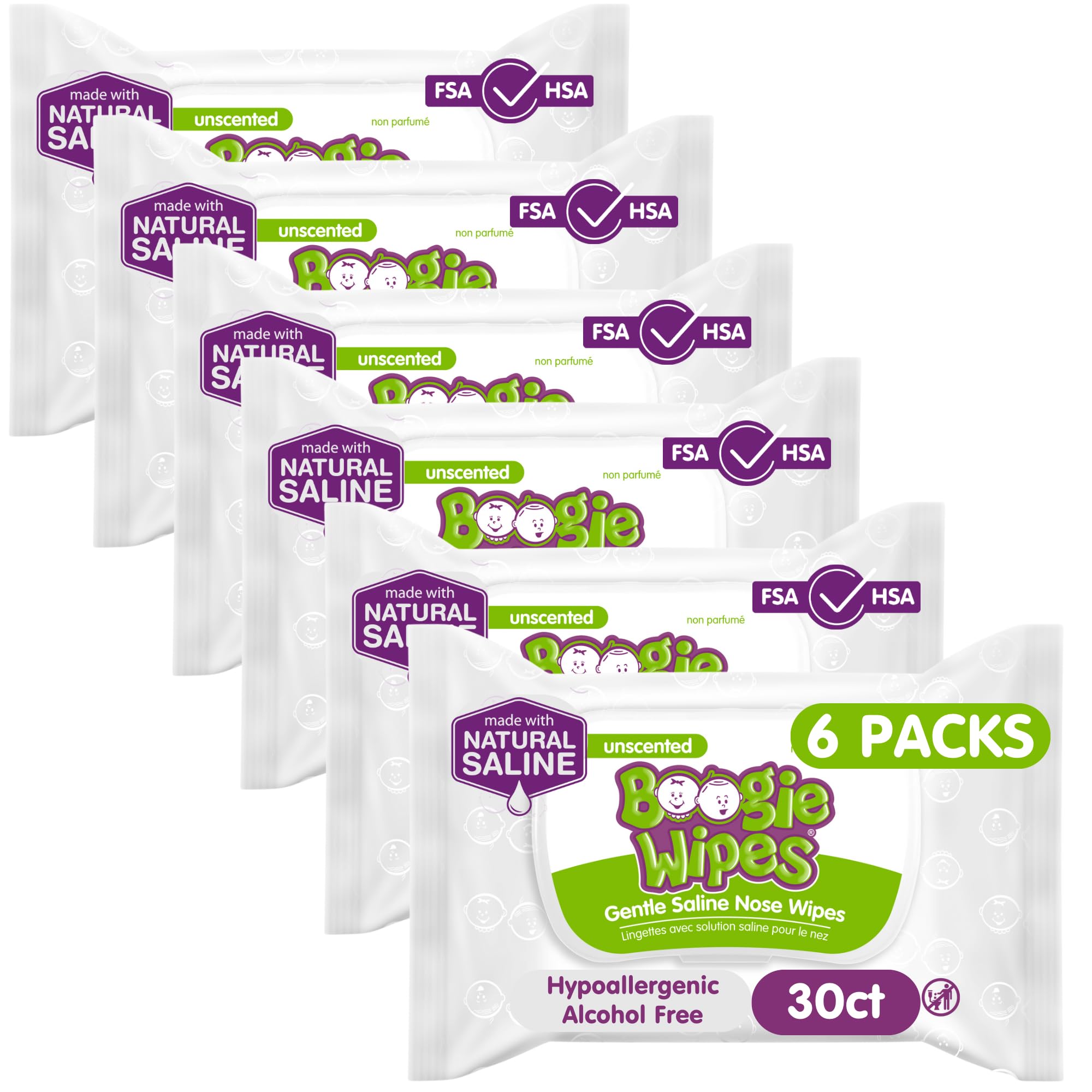 71GiofQrCbL Baby Wipes Unscented by Boogie Wipes, Wet Wipes for Face, Hand, Body & Nose, Made with Vitamin E, Aloe, Chamomile and Natural Saline, 30 Count, Pack of 6 - Image 1