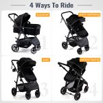 Baby Stroller, 2-in-1 Reversible Toddler Seat with Lie-Flat Mode, Foldable Infant Stroller with Canopy, One Button Brake, Adjustable Handle, Newborn Pushchair (Black B) - Image 7