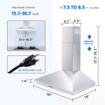 FIREGAS Range Hood 30 Inch, Stainless Steel Wall Mount Kitchen Hood 450 CFM with 3 Speed Exhaust Fan, Ducted/Ductless Convertible, Stove Vent Hood for Kitchen with Aluminium Mesh and Charcoal Filters - Image 3