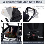 Baby Stroller, 2-in-1 Reversible Toddler Seat with Lie-Flat Mode, Foldable Infant Stroller with Canopy, One Button Brake, Adjustable Handle, Newborn Pushchair (Black B) - Image 3