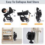 Baby Stroller, 2-in-1 Reversible Toddler Seat with Lie-Flat Mode, Foldable Infant Stroller with Canopy, One Button Brake, Adjustable Handle, Newborn Pushchair (Black B) - Image 2
